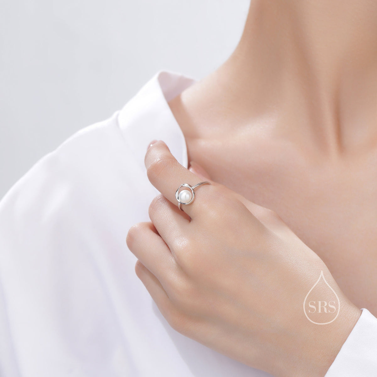 Sterling Silver Mobius Pearl Ring, Natural Freshwater Pearl, Small Mobius Pearl Ring, US Size 5 6 7 8, Genuine Pearl Ring