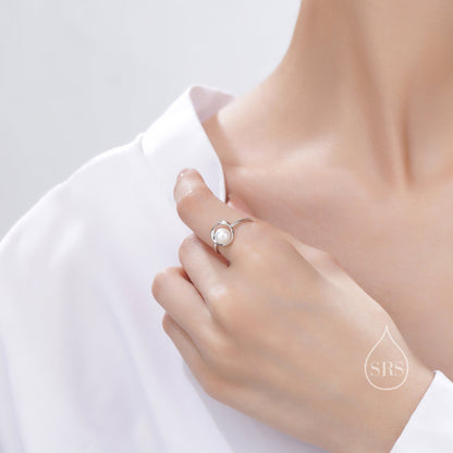 Sterling Silver Mobius Pearl Ring, Natural Freshwater Pearl, Small Mobius Pearl Ring, US Size 5 6 7 8, Genuine Pearl Ring