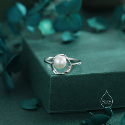 Sterling Silver Mobius Pearl Ring, Natural Freshwater Pearl, Small Mobius Pearl Ring, US Size 5 6 7 8, Genuine Pearl Ring