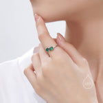 Toi et Moi Pear Cut Emerald Green CZ Open Ring in Sterling Silver, Adjustable Size, Green Cubic Zirconia Double Stone Ring, Pear Cut Ring
