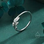 Sterling Silver CZ Leaf Ring, Adjustable Size, Small Olive Leaf Ring, Nature Inspired Leaf Ring, Clear Leaf Ring