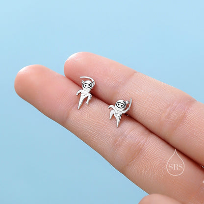 Mismatched Ninja Stud Earrings in Sterling Silver, Silver or Gold or Rose Gold or Black, Asymmetric Ninja Earrings, Japanese Style Stud