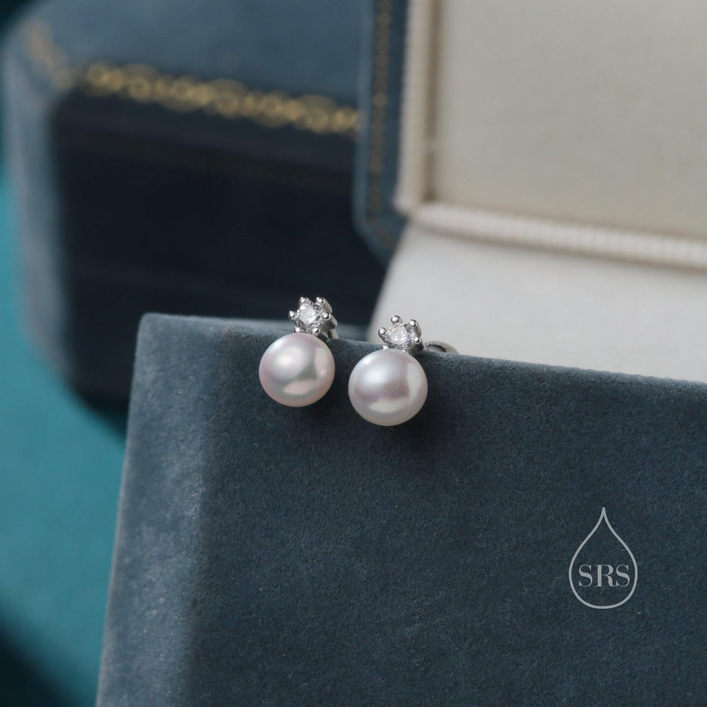 Tiny Genuine Pearl and CZ Screw Back Earrings in Sterling Silver, Silver or Gold, Natural Pearl Earrings, Freshwater Pearl Earrings