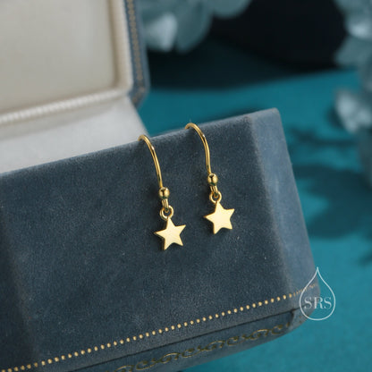 Extra Tiny Star Dangle Drop Hook Earrings in Sterling Silver, Silver or Gold or Rose Gold, Tiny Star Dangle Earrings