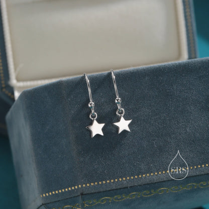 Extra Tiny Star Dangle Drop Hook Earrings in Sterling Silver, Silver or Gold or Rose Gold, Tiny Star Dangle Earrings