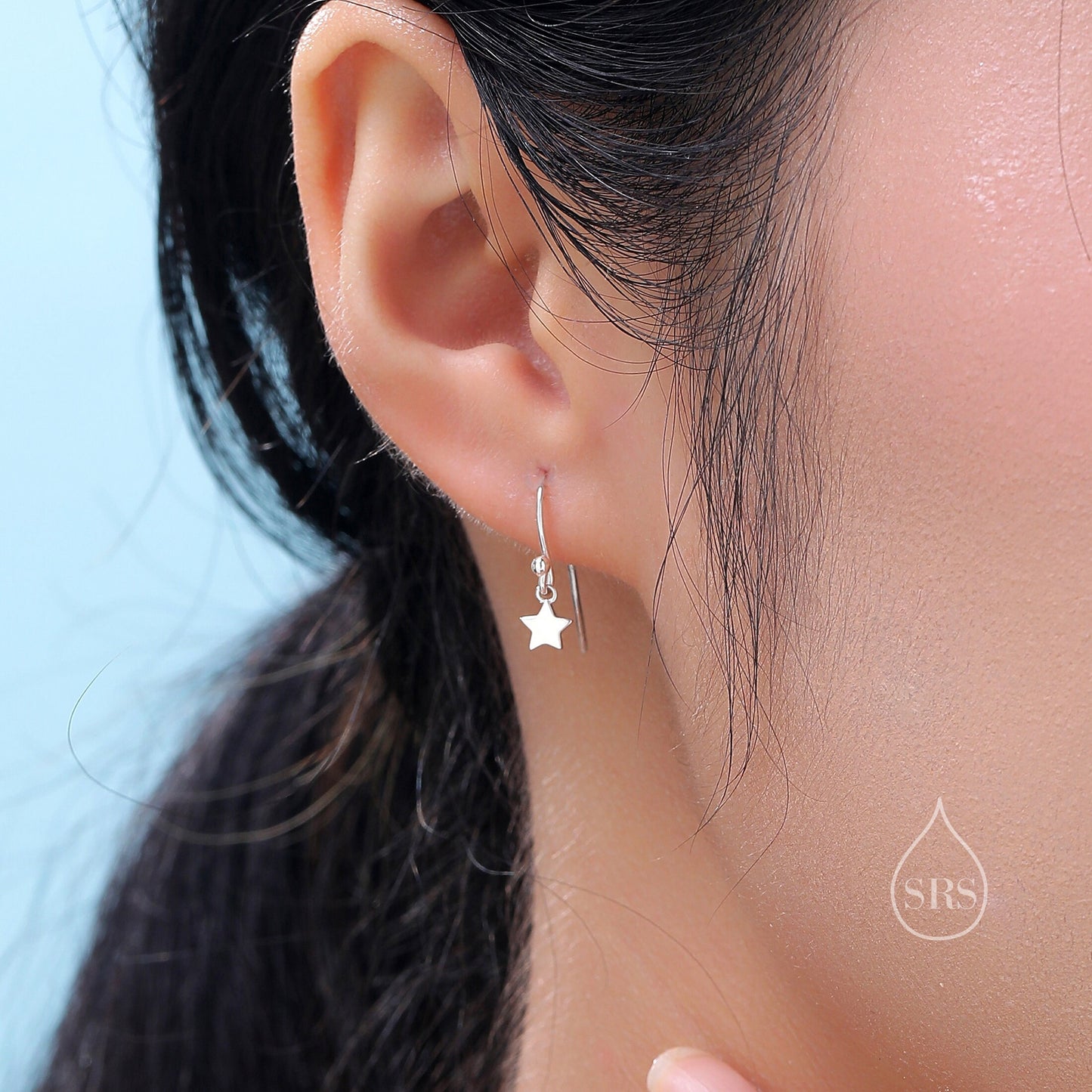 Extra Tiny Star and Moon Dangle Drop Hook Earrings in Sterling Silver, Silver or Gold or Rose Gold, Tiny Star Dangle Earrings