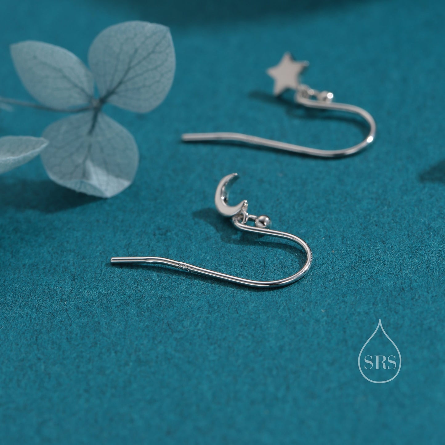 Extra Tiny Star and Moon Dangle Drop Hook Earrings in Sterling Silver, Silver or Gold or Rose Gold, Tiny Star Dangle Earrings