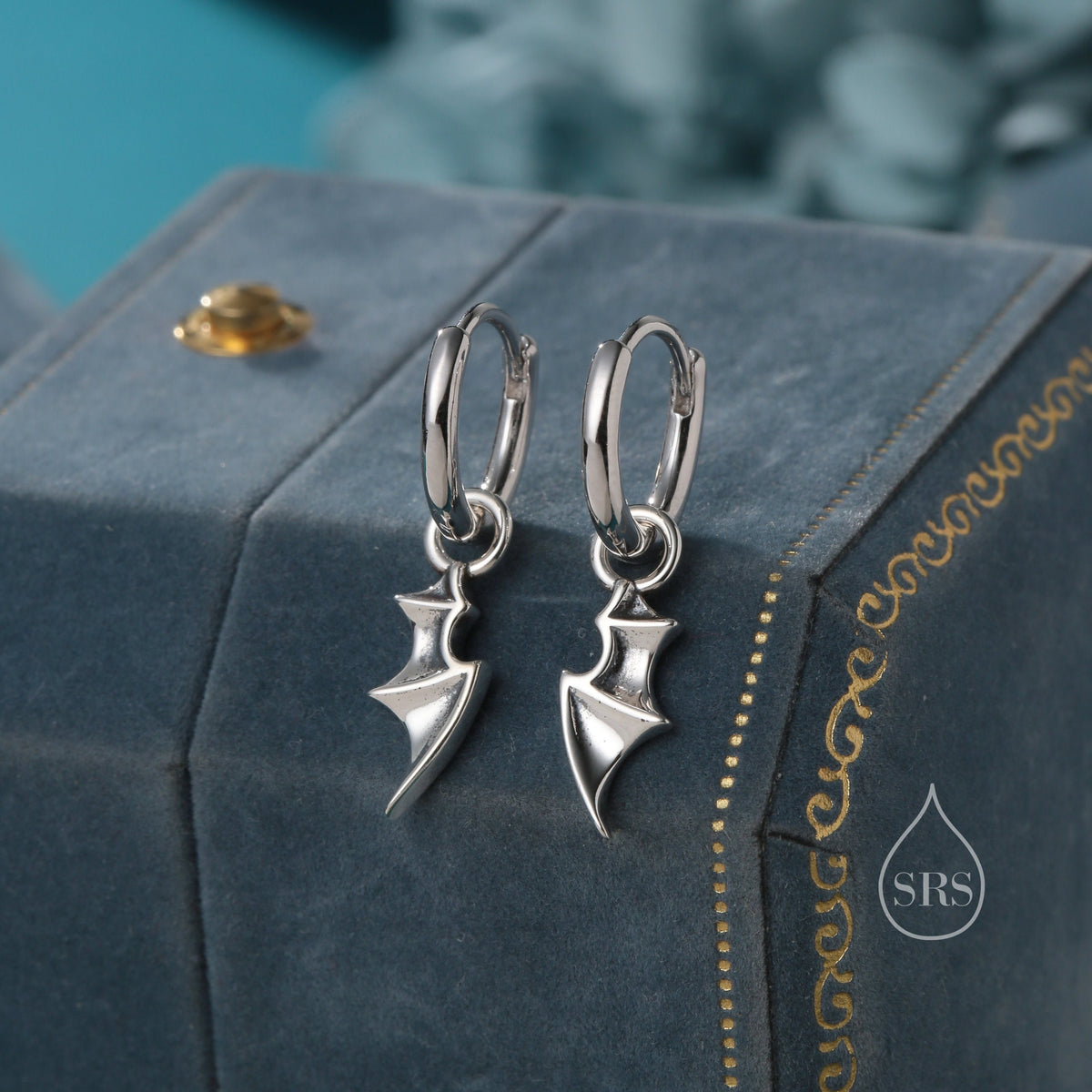 Bat Wing Huggie Hoop Earrings in Sterling Silver, Silver or Gold or Rose Gold, Demon Wing Earrings, Devil Wing Earrings, Detachable