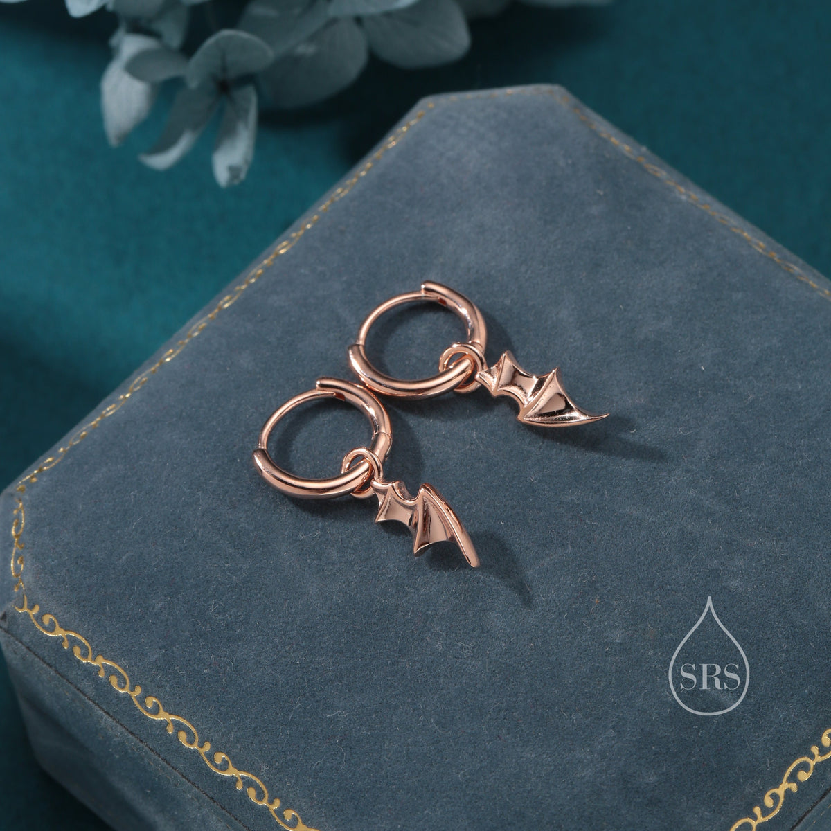 Bat Wing Huggie Hoop Earrings in Sterling Silver, Silver or Gold or Rose Gold, Demon Wing Earrings, Devil Wing Earrings, Detachable