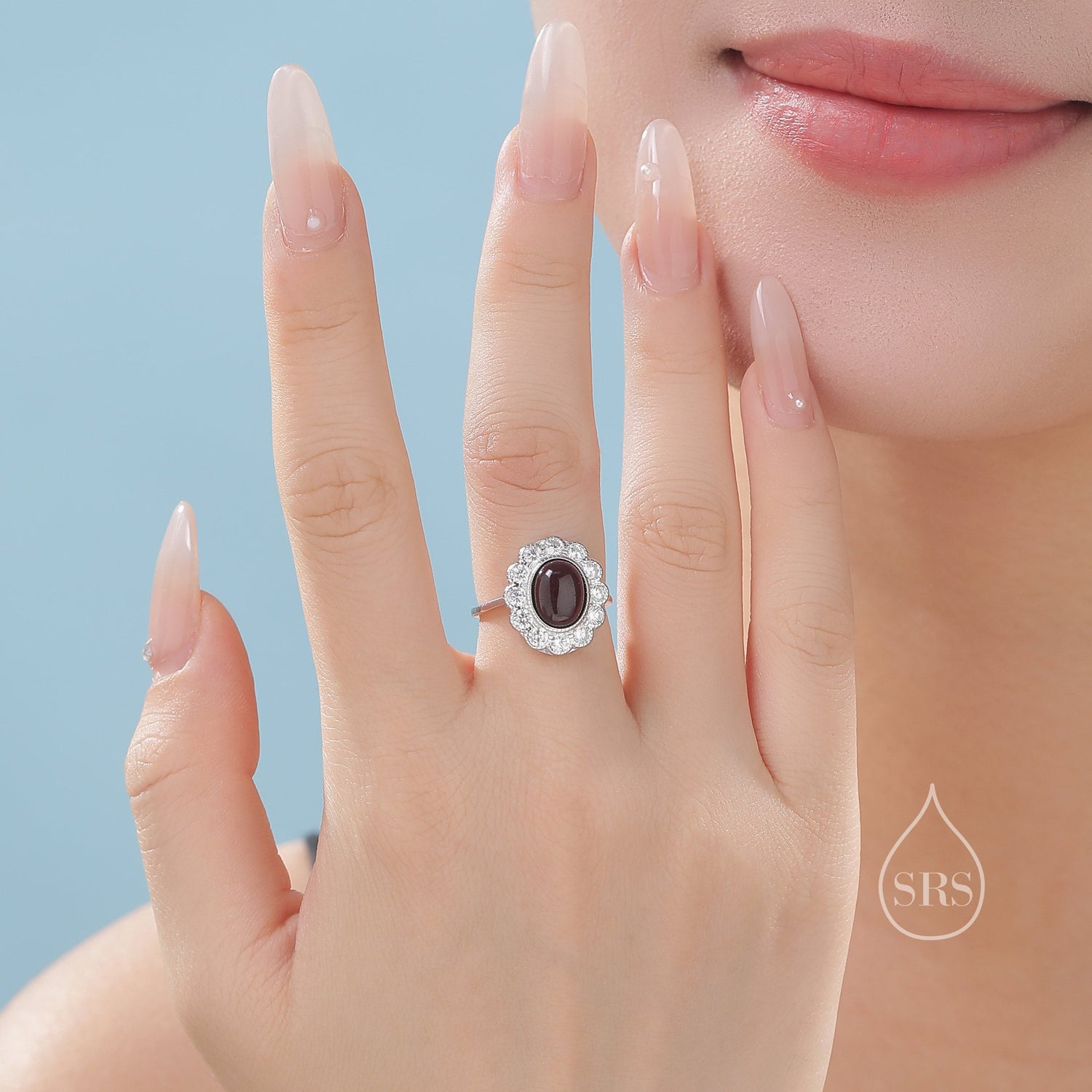 Sterling Silver Vintage Inspired Dark Garnet CZ Ring, Adjustable Size, Natural Red Garnet Ring, Vintage Style Genuine Garnet Ring