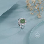Sterling Silver Vintage Inspired Green Jade Ring, Adjustable Size, Natural Green Jasper Jade Ring, Vintage Style Jade Ring