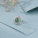 Sterling Silver Vintage Inspired Green Jade Ring, Adjustable Size, Natural Green Jasper Jade Ring, Vintage Style Jade Ring