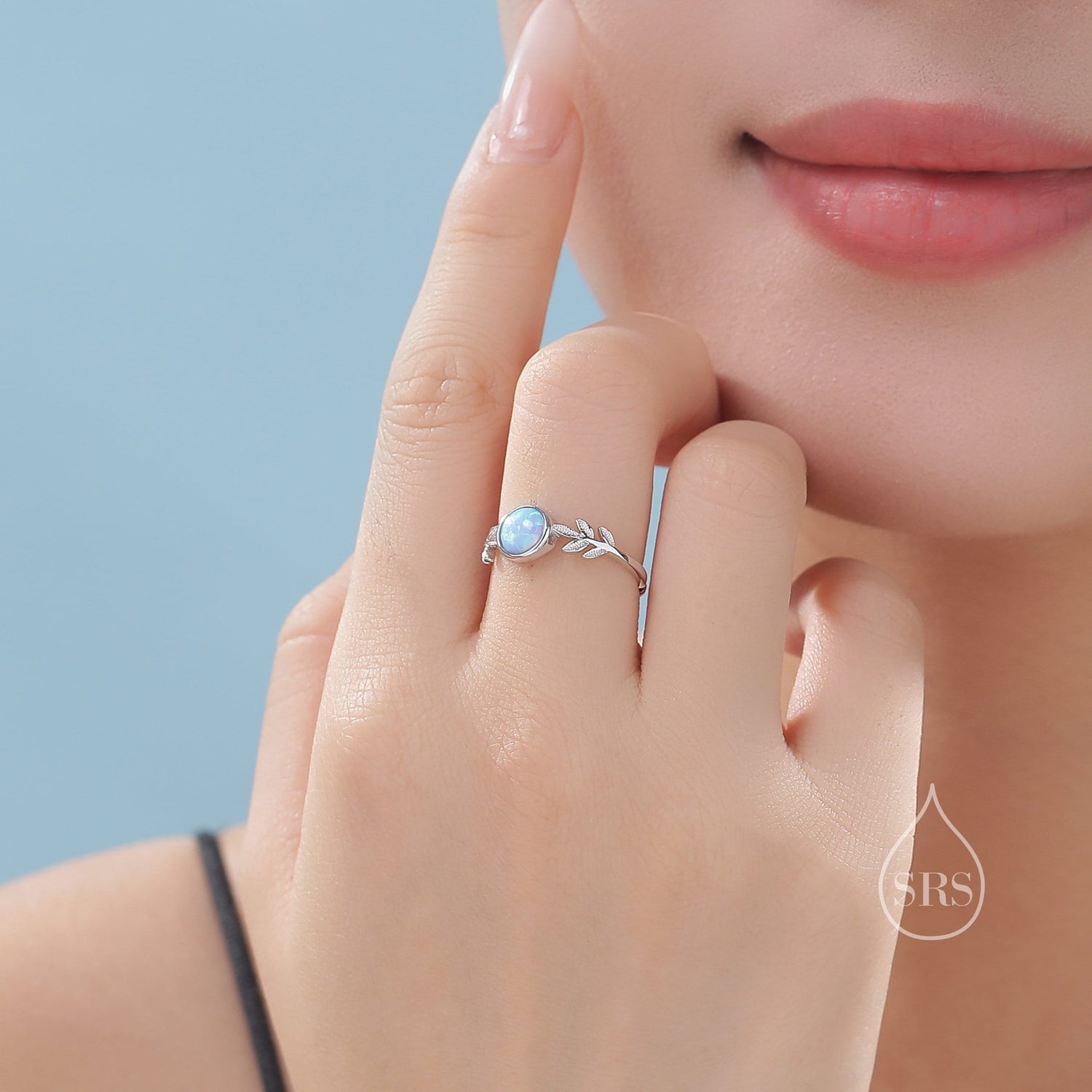 Blue Opal Olive Leaf Open Ring