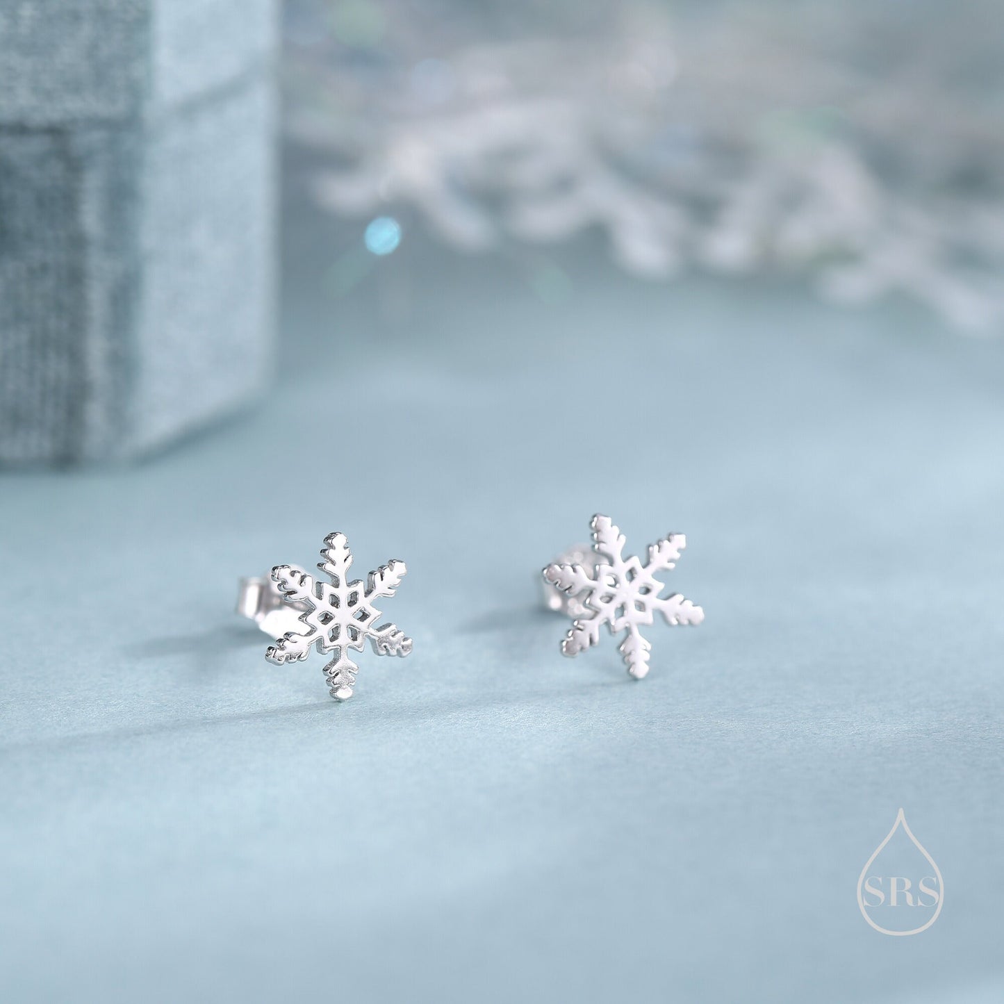 Snowflake Stud Earrings in Sterling Silver, Small Snow Earrings, Available in Three Finishes - Silver, Gold and Rose Gold, Dainty Snowflake