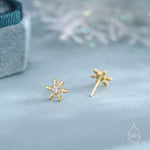 CZ Snowflake Stud Earrings in Sterling Silver, Small Snow Earrings, Available in Three Finishes - Silver, Gold and Rose Gold