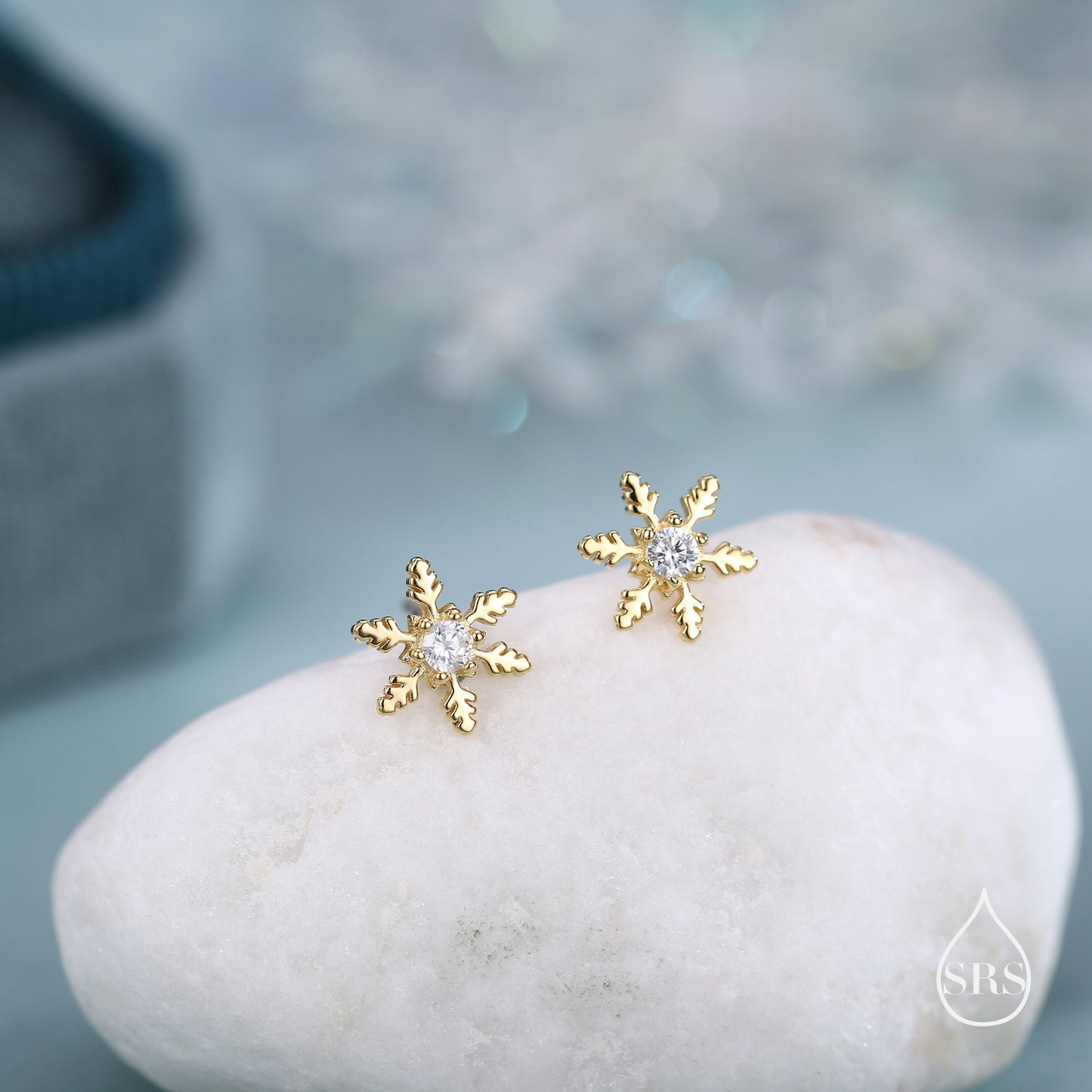 CZ Snowflake Stud Earrings in Sterling Silver, Small Snow Earrings, Available in Three Finishes - Silver, Gold and Rose Gold