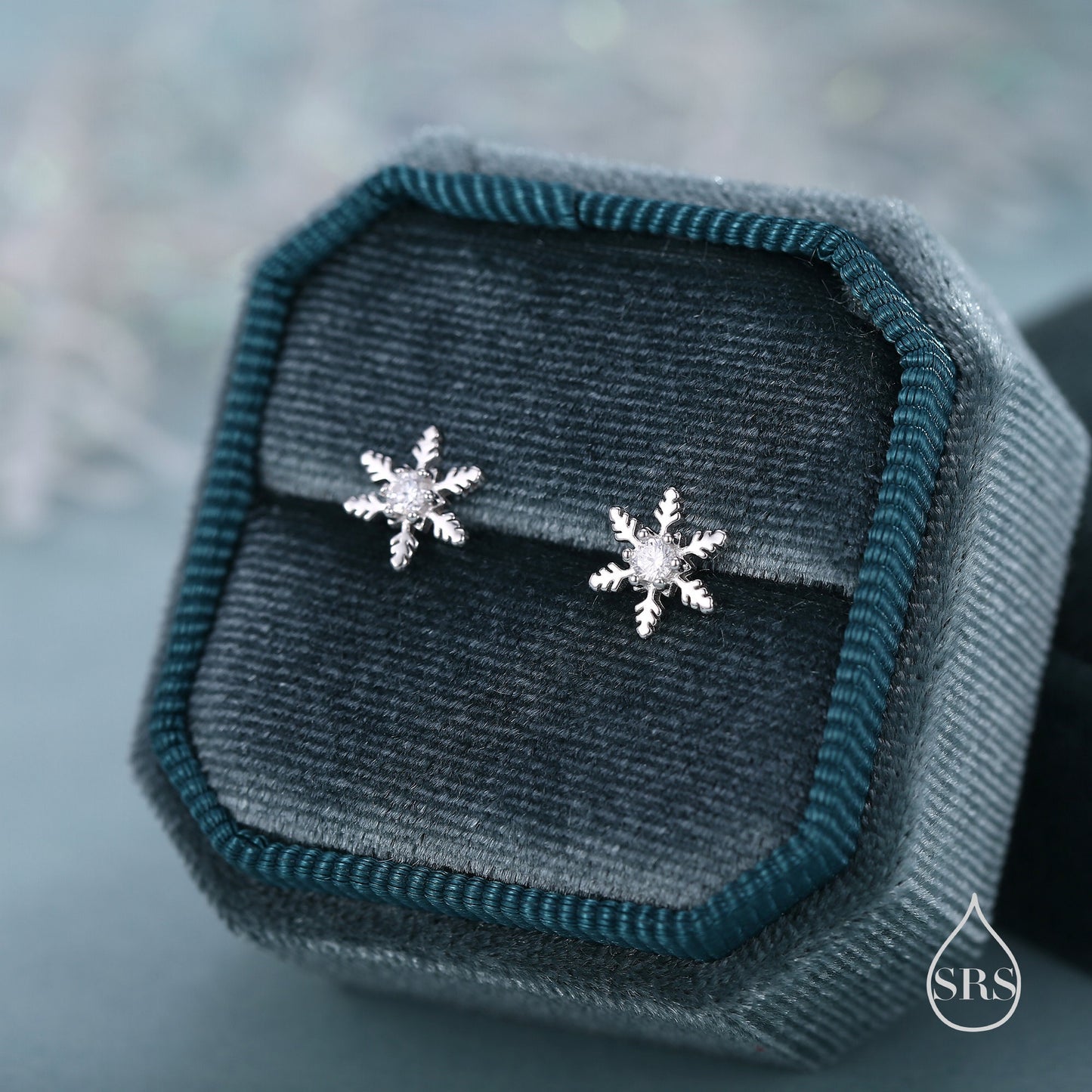 CZ Snowflake Stud Earrings in Sterling Silver, Small Snow Earrings, Available in Three Finishes - Silver, Gold and Rose Gold