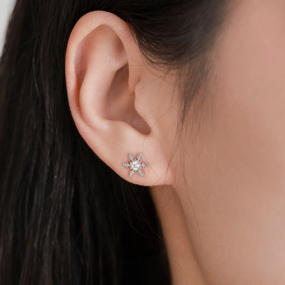 CZ Snowflake Stud Earrings in Sterling Silver, Small Snow Earrings, Available in Three Finishes - Silver, Gold and Rose Gold