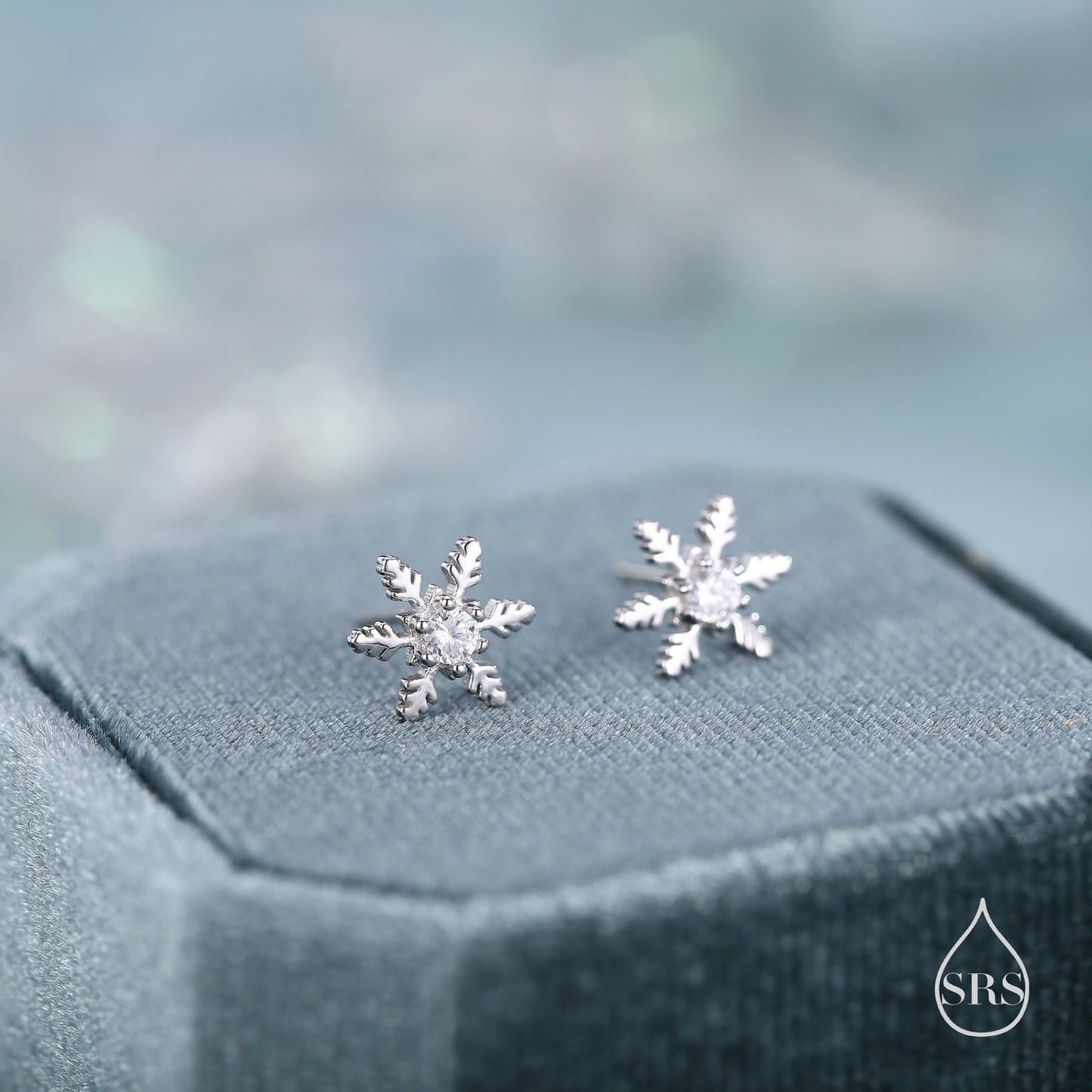 CZ Snowflake Stud Earrings in Sterling Silver, Small Snow Earrings, Available in Three Finishes - Silver, Gold and Rose Gold