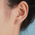Moonstone Planet Screw Back Earrings in Sterling Silver, Lab Moonstone Planet Earrings, Opal Saturn Earrings