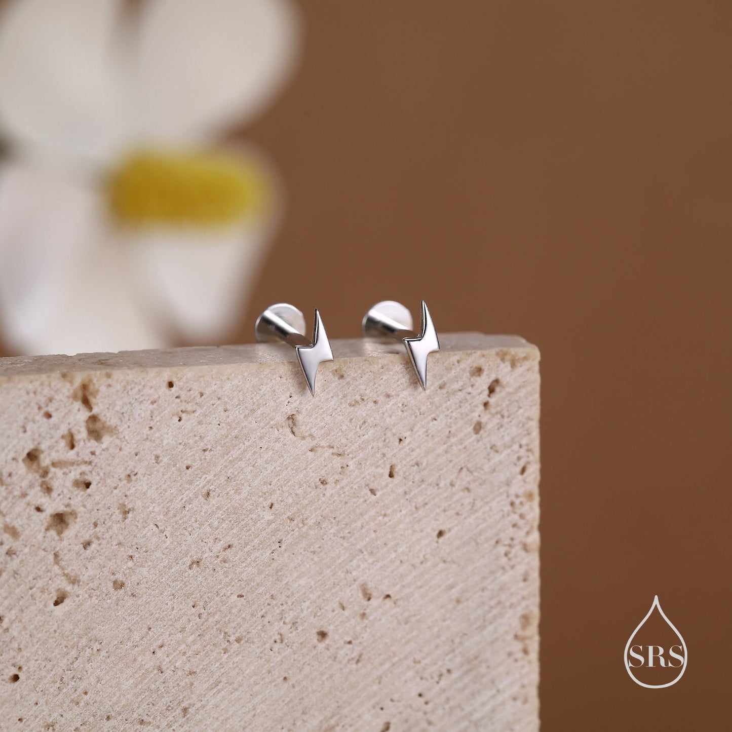 Tiny Lightning Bolt Internally Threaded Flat Back/Screw back(Barbell)/ Stud Earrings in Sterling Silver, Screw Back Lightening Bolt Earrings