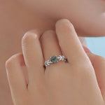 Moss Agate and Leaf Single Stone Ring in Sterling Silver, Adjustable Size, Botanical Jewellery, Natural Moss Agate Ring