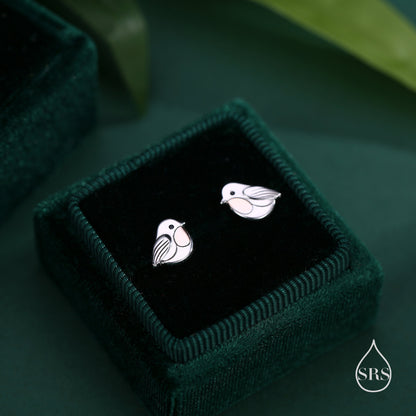 Baby Robin Bird Stud Earrings in Sterling Silver, Part Rose Gold Coating, Cute British Bird Earrings, Nature Inspired Animal Earrings