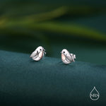 Baby Robin Bird Stud Earrings in Sterling Silver, Part Rose Gold Coating, Cute British Bird Earrings, Nature Inspired Animal Earrings