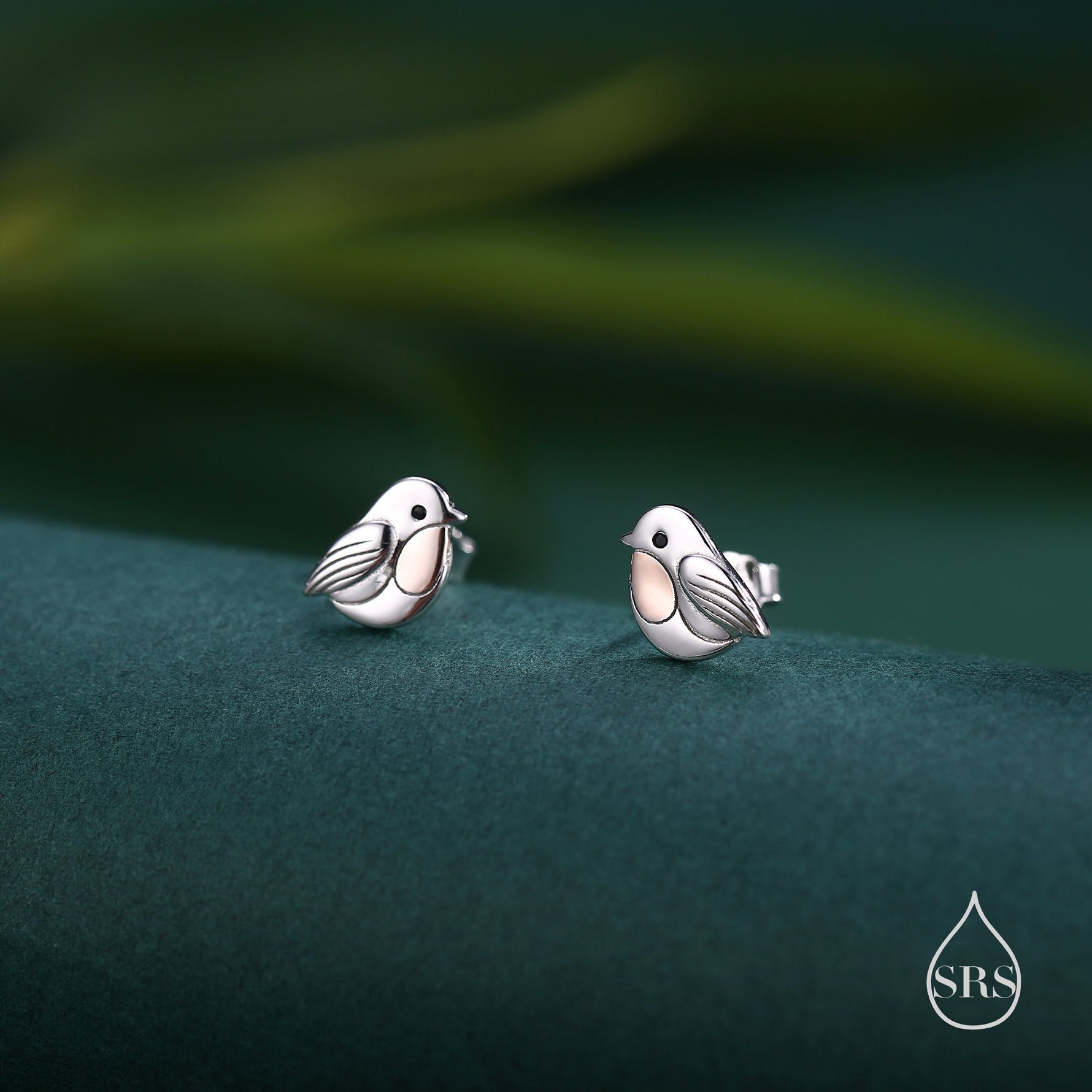 Baby Robin Bird Stud Earrings in Sterling Silver, Part Rose Gold Coating, Cute British Bird Earrings, Nature Inspired Animal Earrings