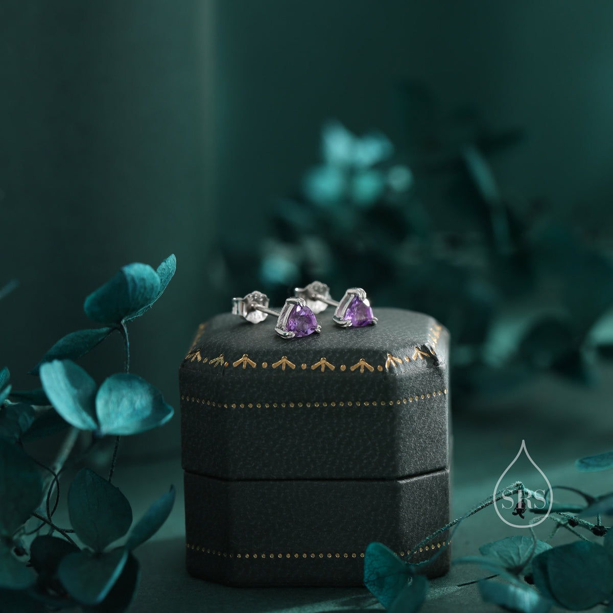 Genuine Amethyst Trillion Cut Stud Earrings in Sterling Silver, 4mm Trillion Cut, Tiny Amethyst Stud Earrings