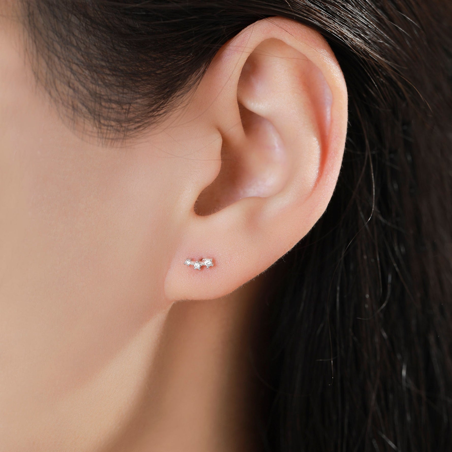 Tiny CZ Trio 16G Internally Threaded Flat Back Earrings in Sterling Silver