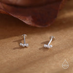 Tiny CZ Trio 16G Internally Threaded Flat Back Earrings in Sterling Silver