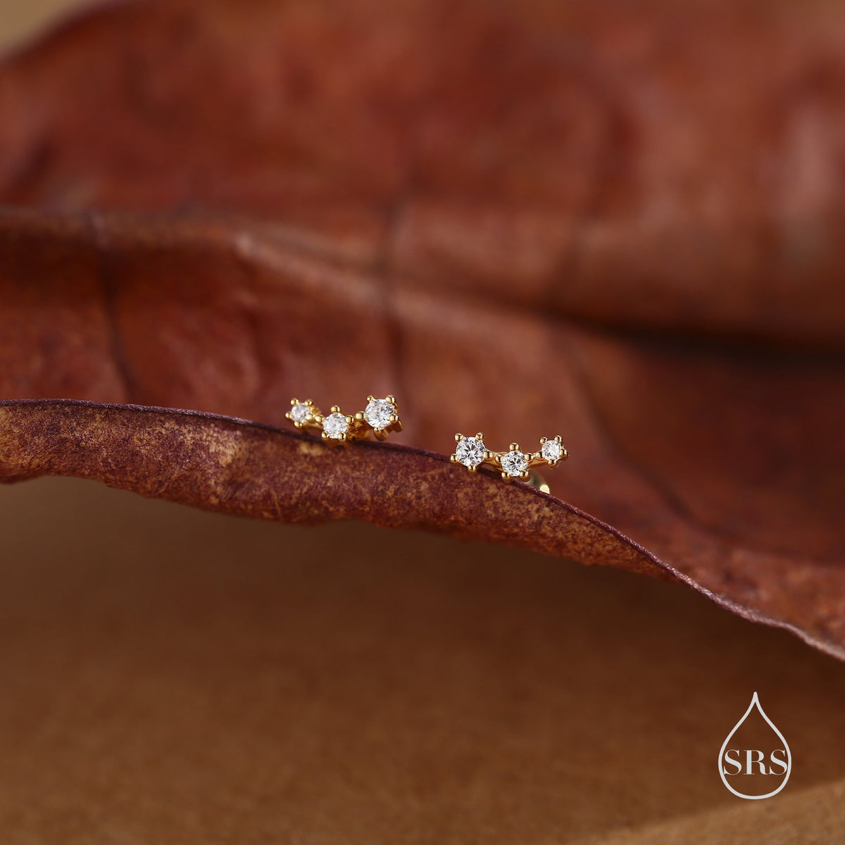 Tiny CZ Trio 16G Internally Threaded Flat Back Earrings in Sterling Silver