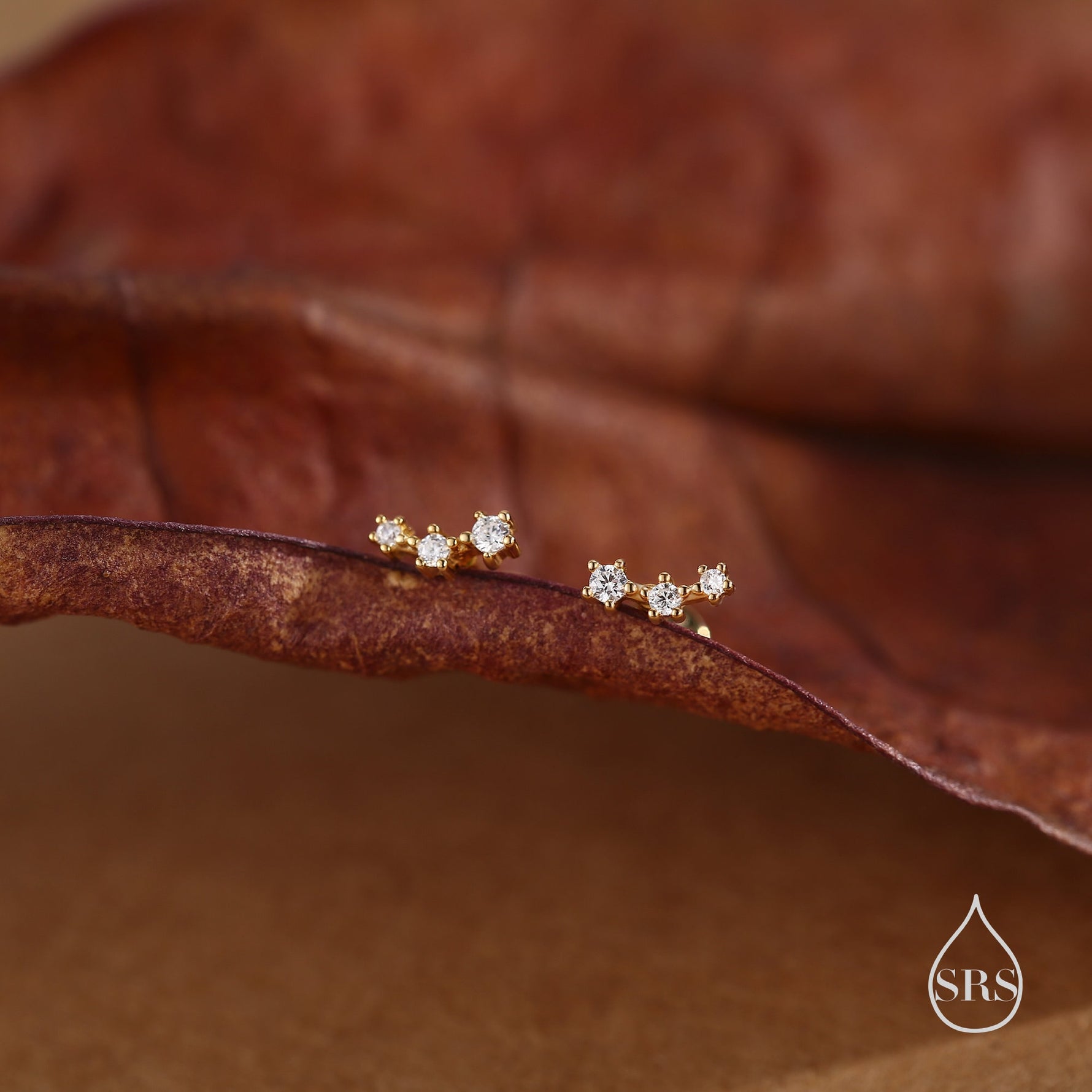 Tiny CZ Trio 16G Internally Threaded Flat Back Earrings in Sterling Silver