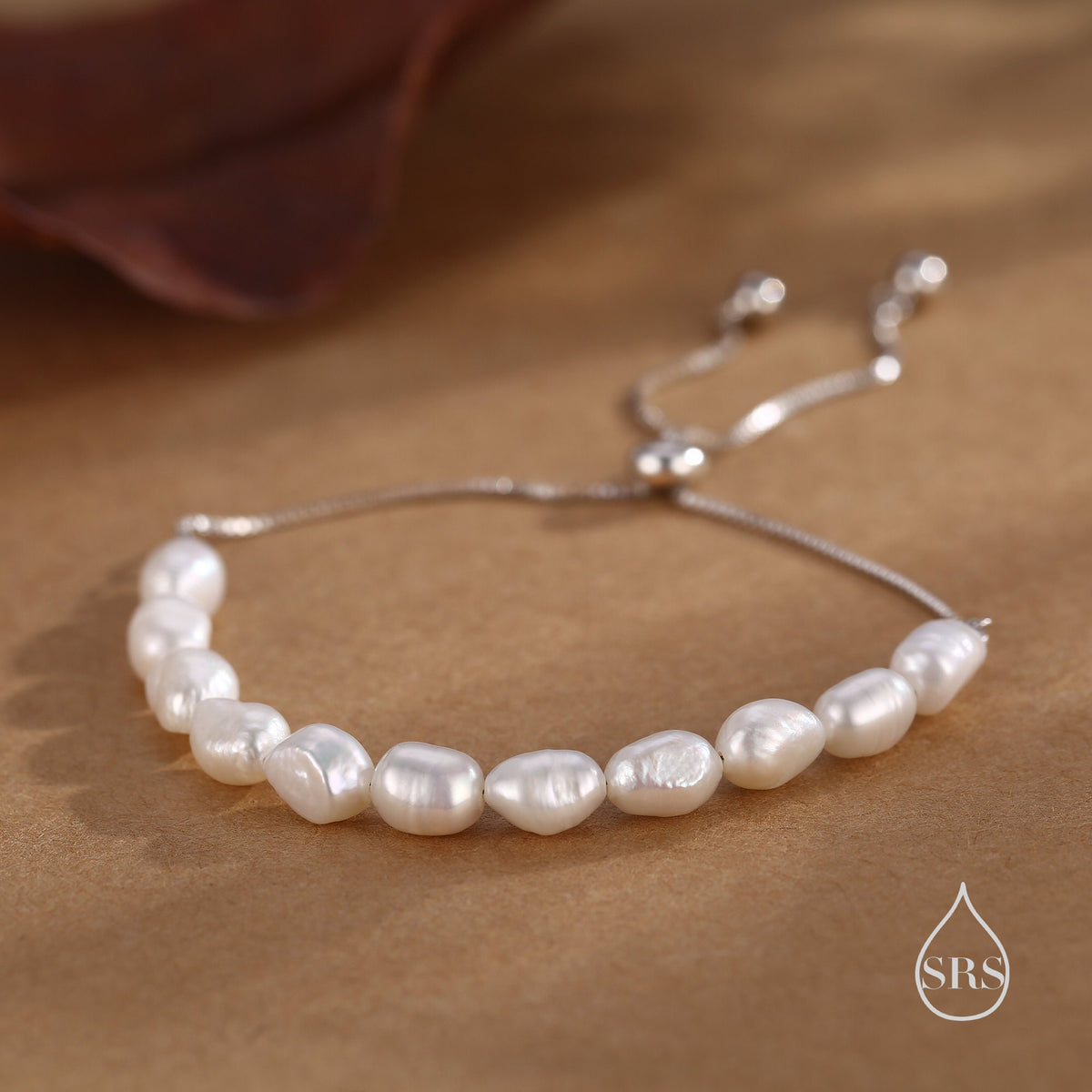 Sterling Silver Freshwater Baroque Pearl Slider Bracelet, Silver or Gold or Rose Gold, Genuine Fresh Water Pearls, Natural Pearl Bracelet