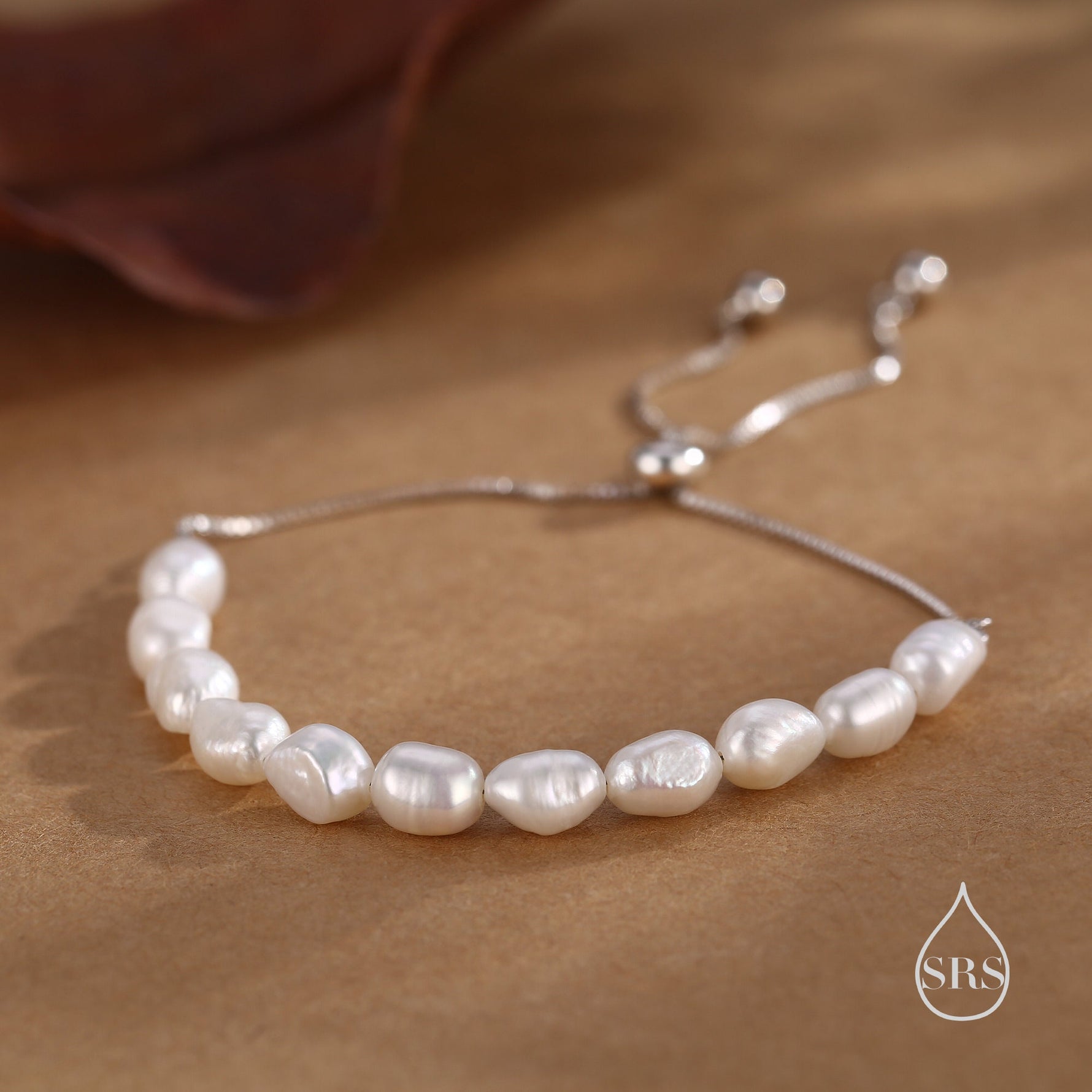 Sterling Silver Freshwater Baroque Pearl Slider Bracelet, Silver or Gold or Rose Gold, Genuine Fresh Water Pearls, Natural Pearl Bracelet