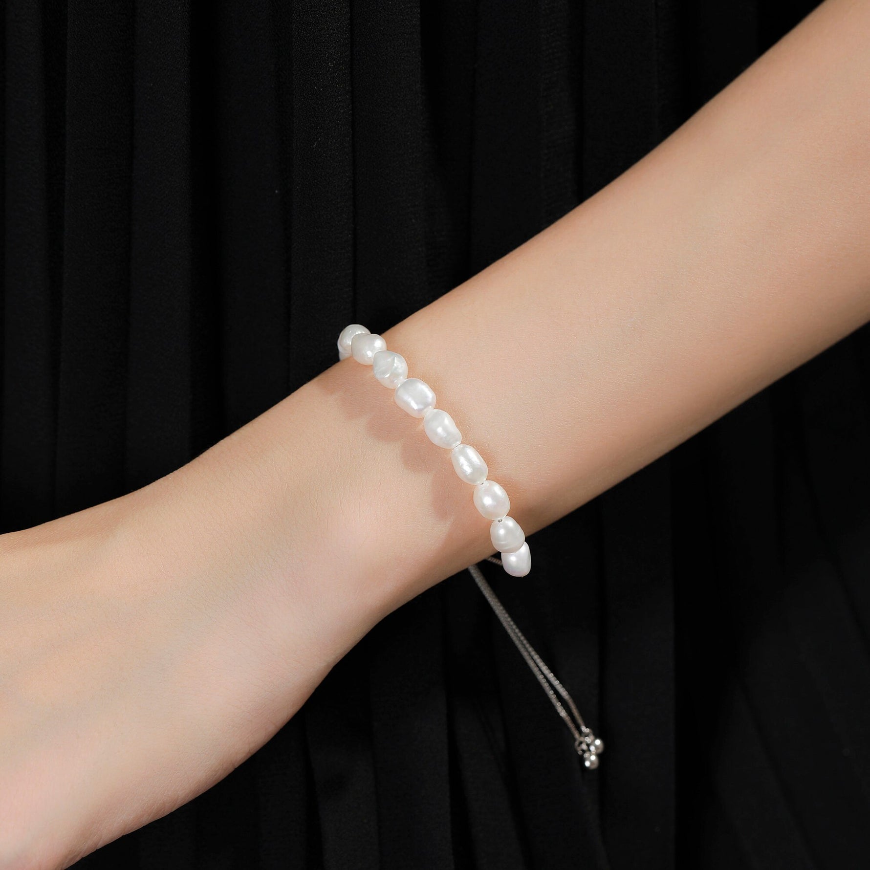 Sterling Silver Freshwater Baroque Pearl Slider Bracelet, Silver or Gold or Rose Gold, Genuine Fresh Water Pearls, Natural Pearl Bracelet