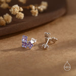 Purple Enamel Hydrangea Flower Bouquet Stud Earrings in Sterling Silver, Enamel Flower Earrings
