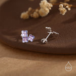 Purple Enamel Hydrangea Flower Bouquet Stud Earrings in Sterling Silver, Enamel Flower Earrings
