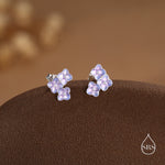 Purple Enamel Hydrangea Flower Bouquet Stud Earrings in Sterling Silver, Enamel Flower Earrings