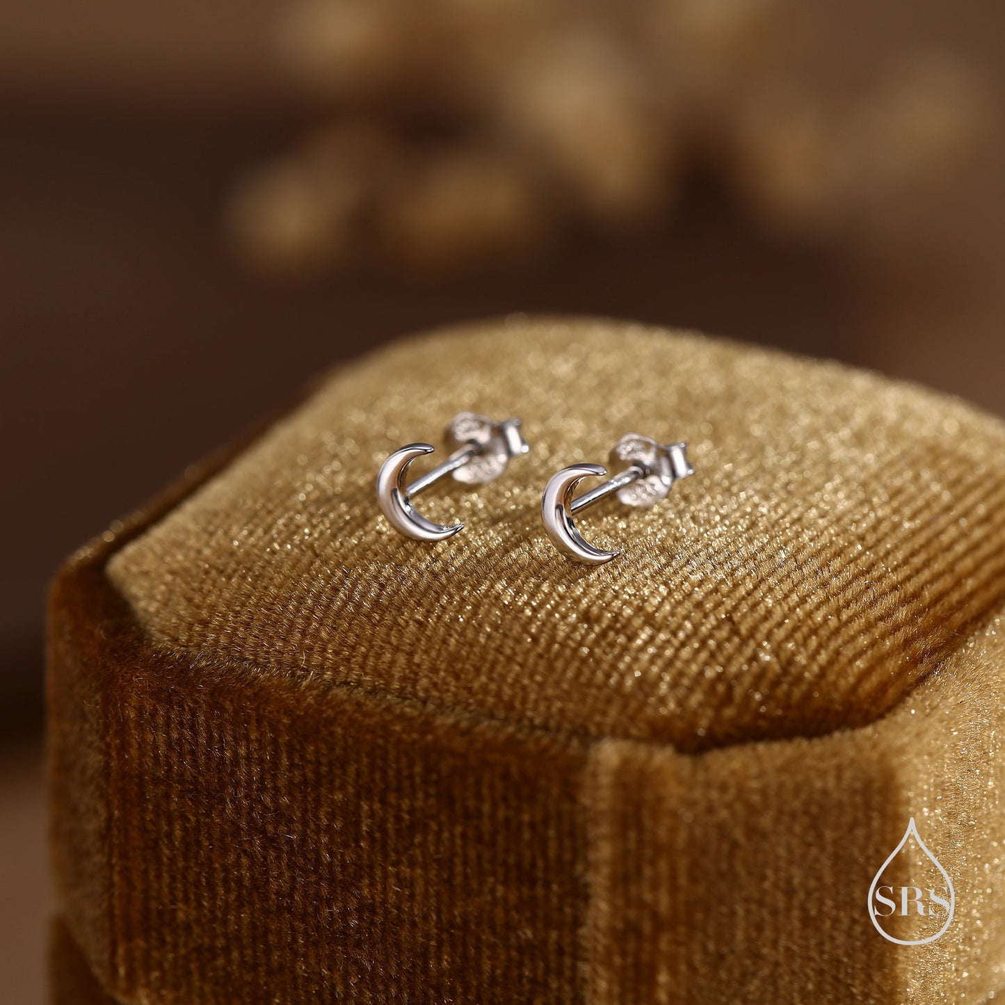 Tiny Moon Earrings in Sterling Silver, Silver or Gold or Rose Gold, Available as Stud / Flat Back / Screw Back Earrings, Celestial Earrings,