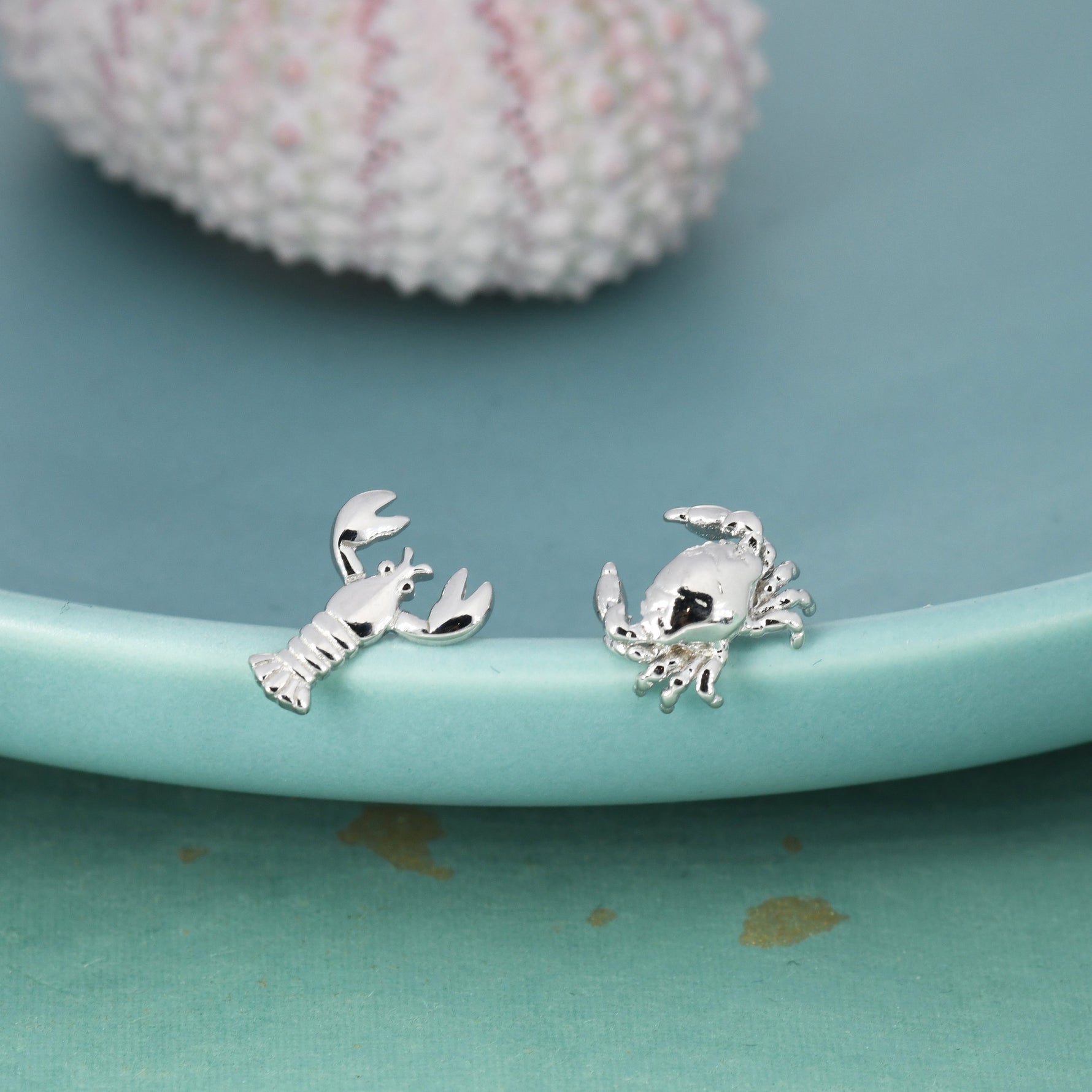 Sterling Silver Mismatched Crab and Lobster Stud Earrings, Asymmetric Ocean Creature Earrings, Cute and Quirky