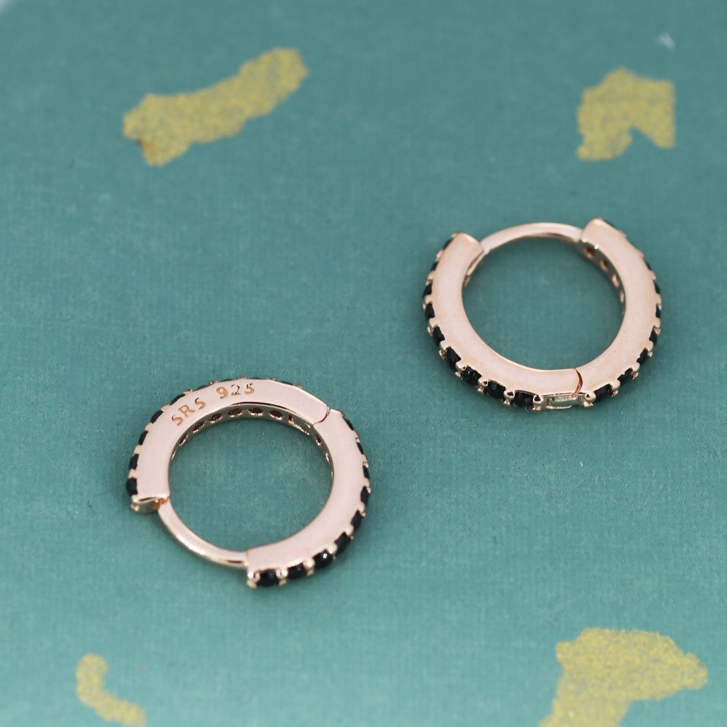 Minimalist Huggie Hoop Earrings in Sterling Silver with Black CZ Crystals, Tiny Snug Hoop Earrings, Black Diamond, Simple Hoop Earrings