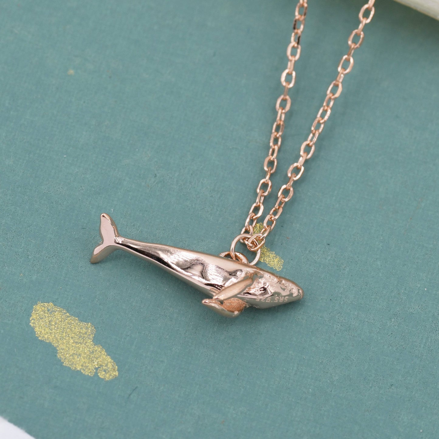 Tiny 3D Whale Pendant Necklace in Sterling Silver, Silver or Gold or Rose Gold Finish, Dainty Whale Fish Necklace, Whale Necklace