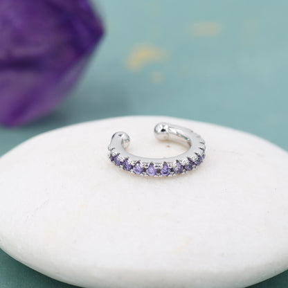 Amethyst Purple CZ Ear Cuff in Sterling Silver, Silver or Gold, Simple Piercing Free Earrings, Minimalist Ear Cuff, Purple CZ Ear Cuff
