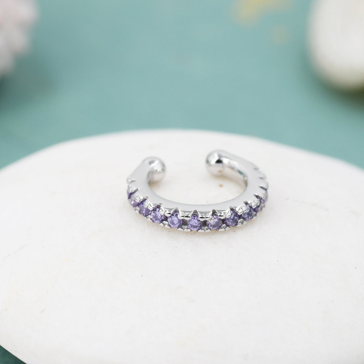 Amethyst Purple CZ Ear Cuff in Sterling Silver, Silver or Gold, Simple Piercing Free Earrings, Minimalist Ear Cuff, Purple CZ Ear Cuff
