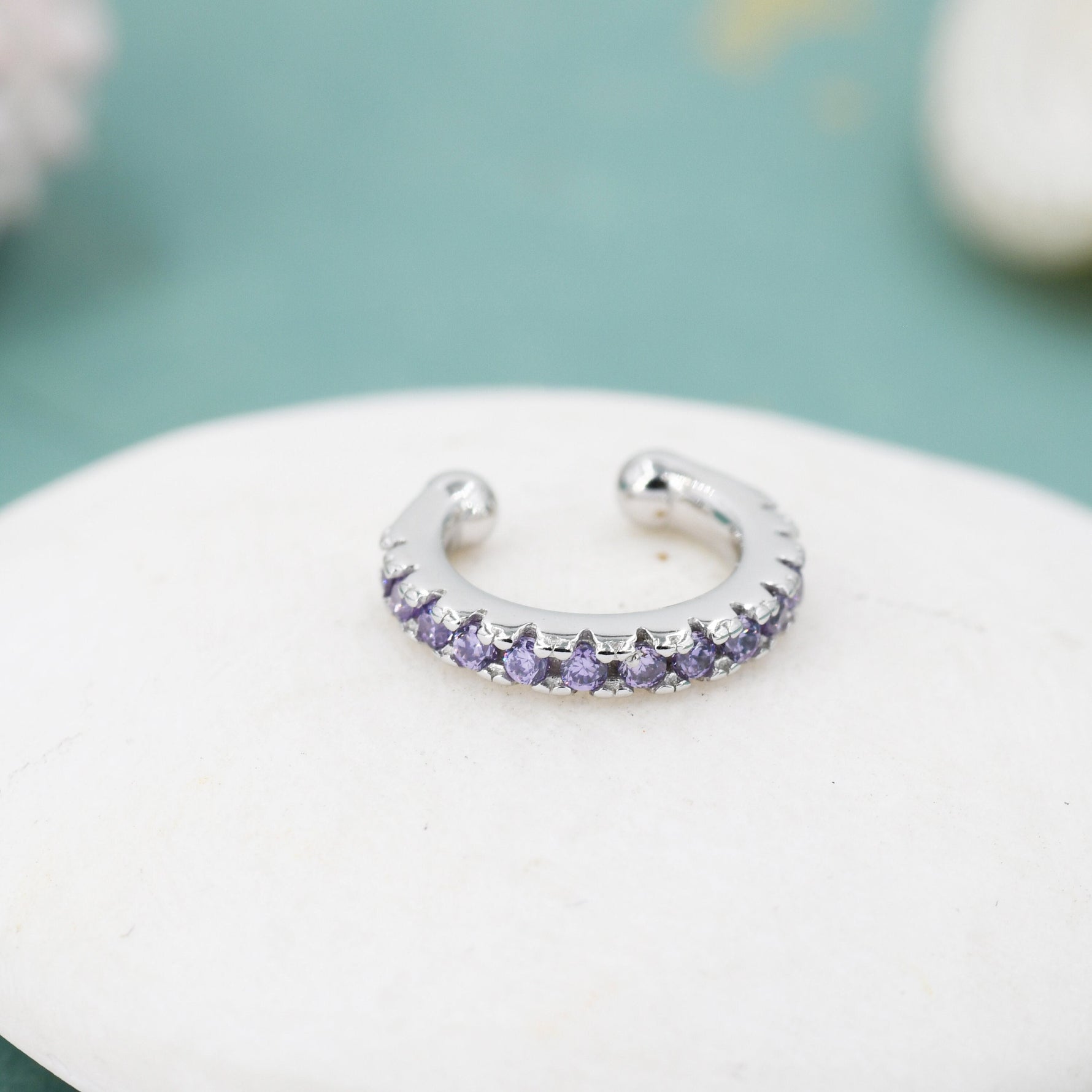 Amethyst Purple CZ Ear Cuff in Sterling Silver, Silver or Gold, Simple Piercing Free Earrings, Minimalist Ear Cuff, Purple CZ Ear Cuff