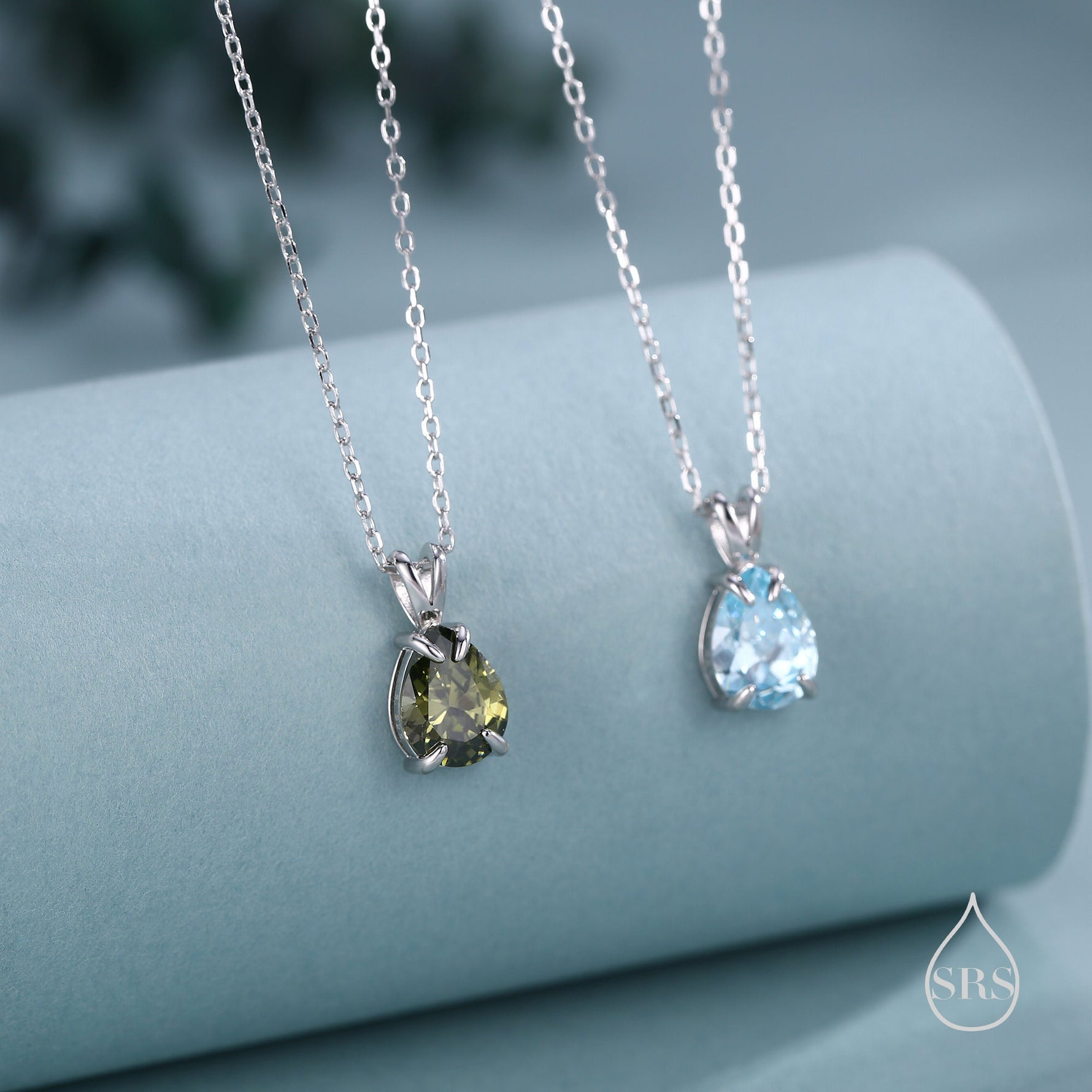 Aquamarine Blue Pear Cut CZ Pendant Necklace in Sterling Silver, 7 x 9mm, Sky Blue Droplet necklace, Diamond CZ