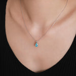 Aquamarine Blue Pear Cut CZ Pendant Necklace in Sterling Silver, 7 x 9mm, Sky Blue Droplet necklace, Diamond CZ
