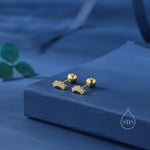 Extra Tiny Curved Bar CZ Stud Earrings / Screw Back Earrings in Sterling Silver, Silver or Gold, Geometric Tiny Three Star CZ Earrings